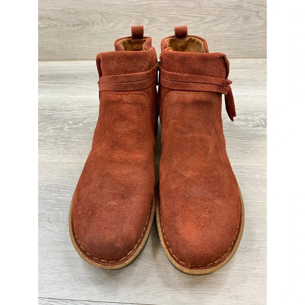 Born Women's Rust Suede Wedge Ankle Booties Side Zip Tie Detail 10 Comfort Shoes